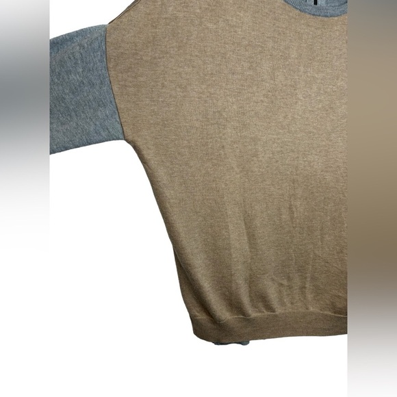 AMS PURE Rivet Sleeve V Neck Color Block Back Zip Cashmere Blend Sweater Size 6 - Picture 4 of 13